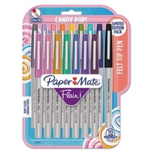 Paper Mate Flair Felt Tip Stick Porous Point Marker Pen, 0.7mm, Assorted  Ink/Barrel, 16/Pack (2027189)