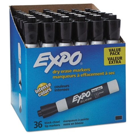 EXPO Low Odor Dry Erase Markers, Fine Tip, Black, 12 Count 