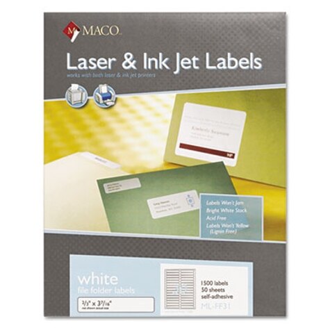 Cover-All Opaque File Folder Labels, Inkjet/Laser Printers, 0.66 X 3.44,  White, 30 Labels/Sheet, 50 Sheets/Box