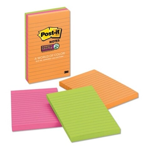 Post-it 654-5uc Sticky Notes, 3 x 3, Assorted - 5 Pack