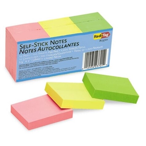 Universal Self-Stick Note Pads, 3 x 3, Assorted Bright Colors, 100-Sheet, 12-pk