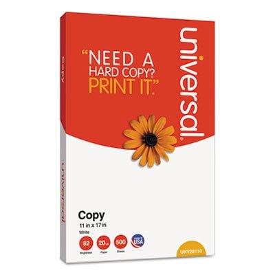 Colored Copy Paper, 87 Bright, 20lb, 11 X 17, White, 500 Sheets