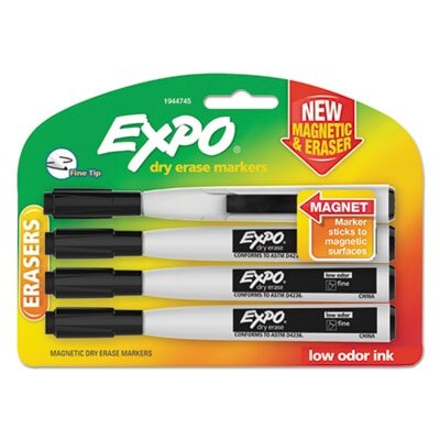 U Brands Low Odor Dry Erase Markers with Erasers, Medium Point, Black,  12-Count - 2922U00-12 : : Office Products