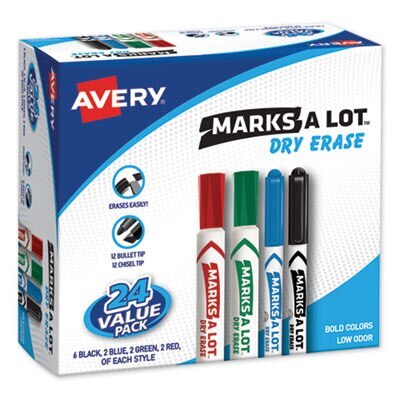 Bullet Tip Low-Odor Liquid Glass Markers with Erasers, Broad